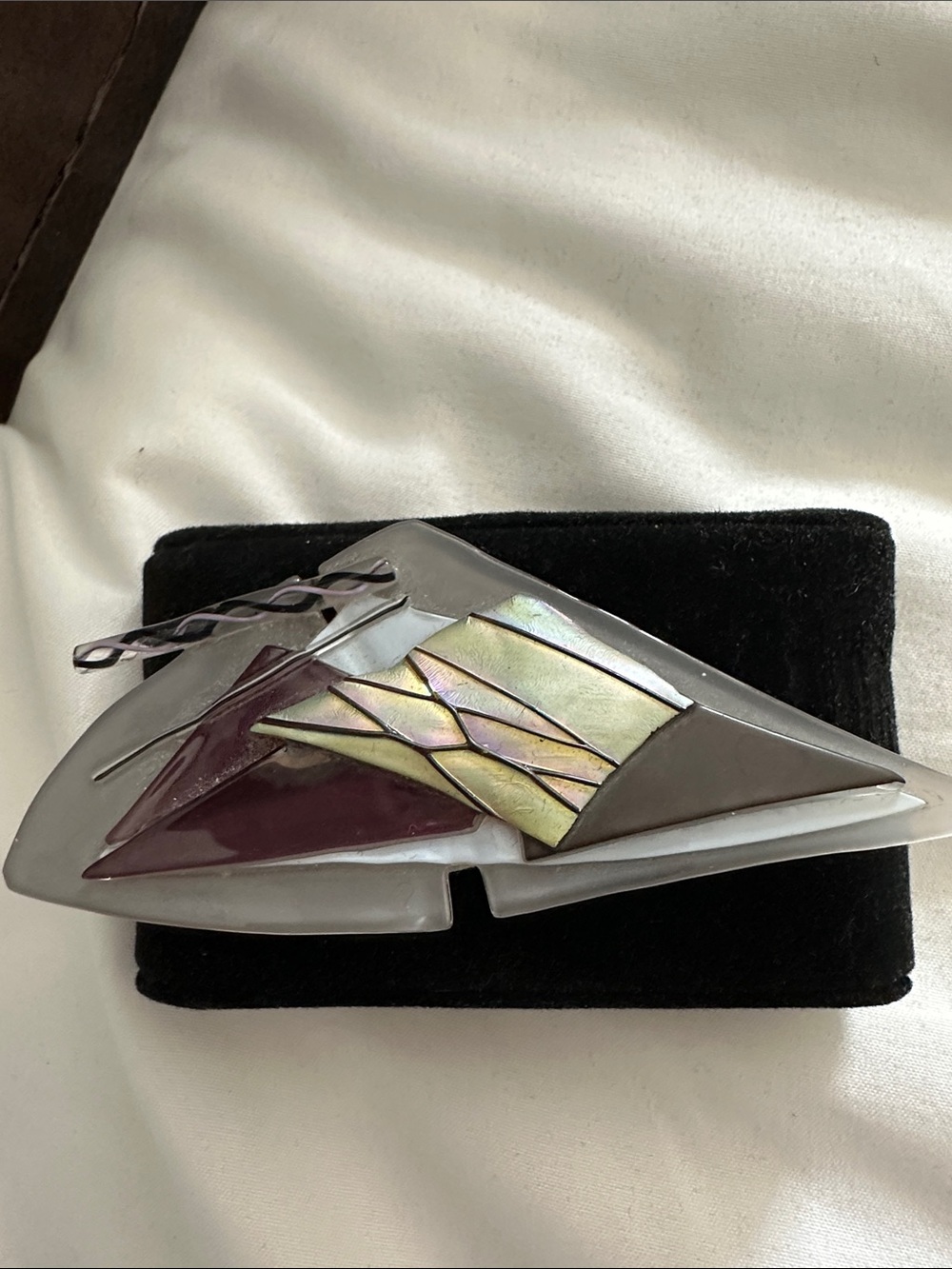 Iridescent Multi-Tone Geometric Brooch - Purple & Gold Accent